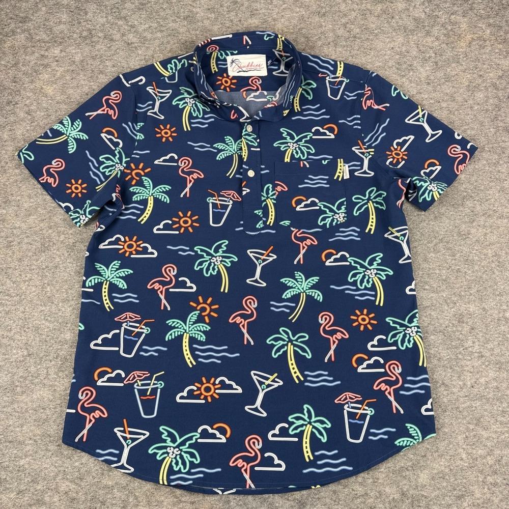 Chubbies Popover Friday Shirt The Neon Lights Pocket Blue Mens Small S‎